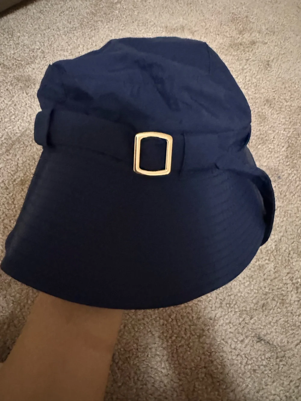 BCBG Navy Wide-Brim Hat with Gold Buckle Accent